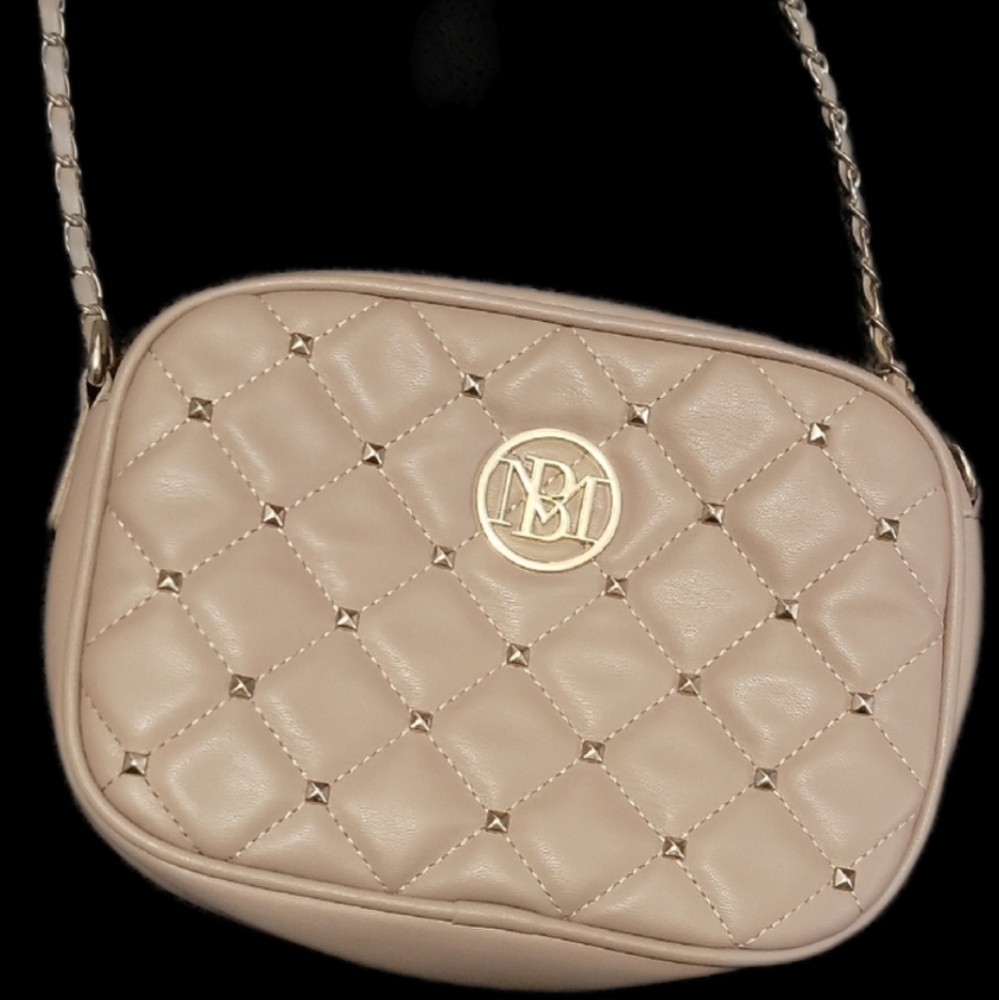 Quilted Beige Crossbody Bag with Gold Logo